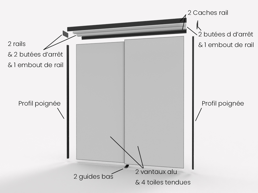 Composition cloison coulissante 2 vantaux